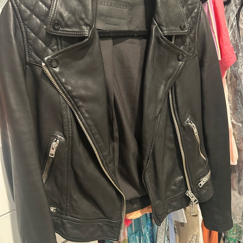 All Saints Quilted Black Leather Jacket